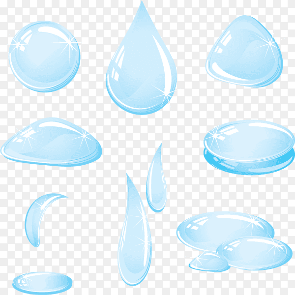 Abstract set of blue water drop icons on transparent background PNG