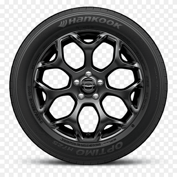 Black car wheel isolated on transparent background PNG