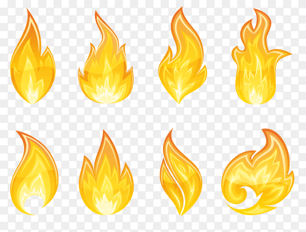 Cartoon fire flames flat design on transparent background PNG