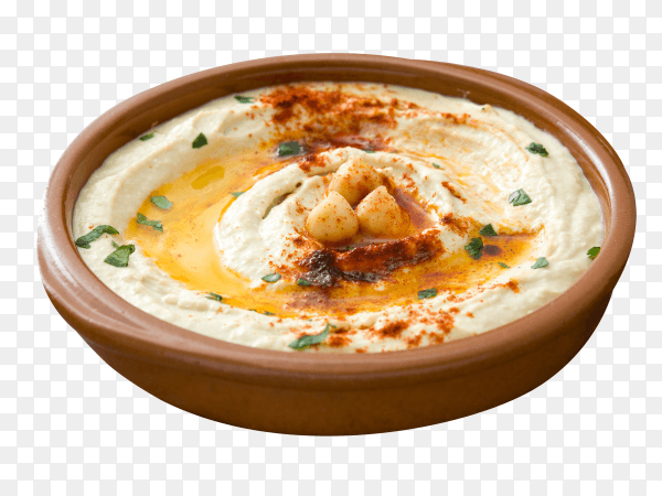 Chickpea hummus in bowl on transparent background PNG