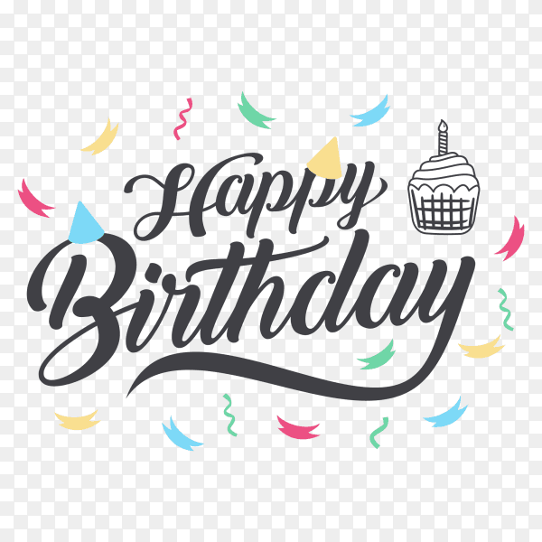 Cute and funny birthday calligraphy isolated on transparent background PNG