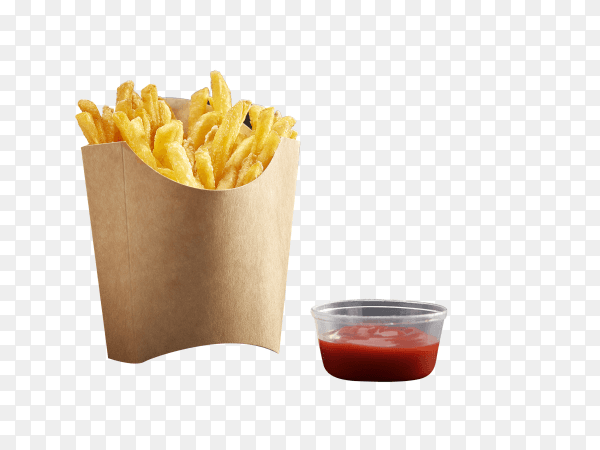 French fries in a paper basket. fast food.french fries in a paper box on transparent background PNG