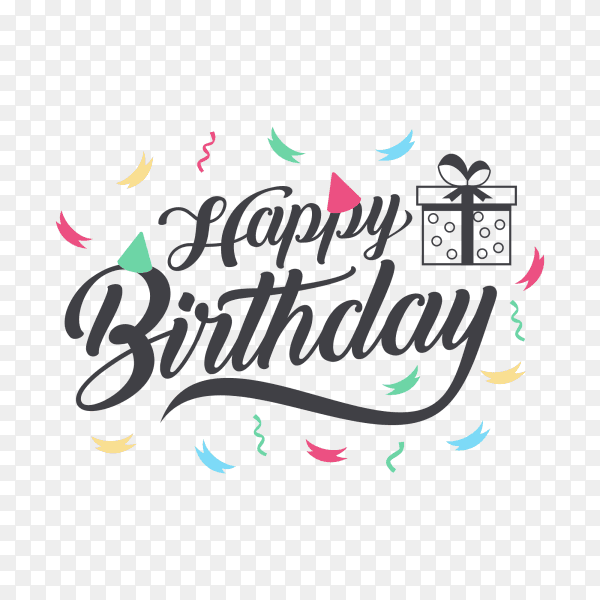 Greeting birthday party lettering with celebration hand drawn element on transparent background PNG