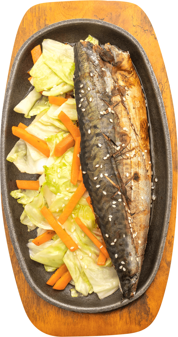 Grilled saba fish steak with teriyaki sauce on transparent background PNG