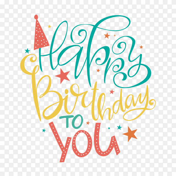Happy Birthday to You with colorful lettering on transparent background PNG