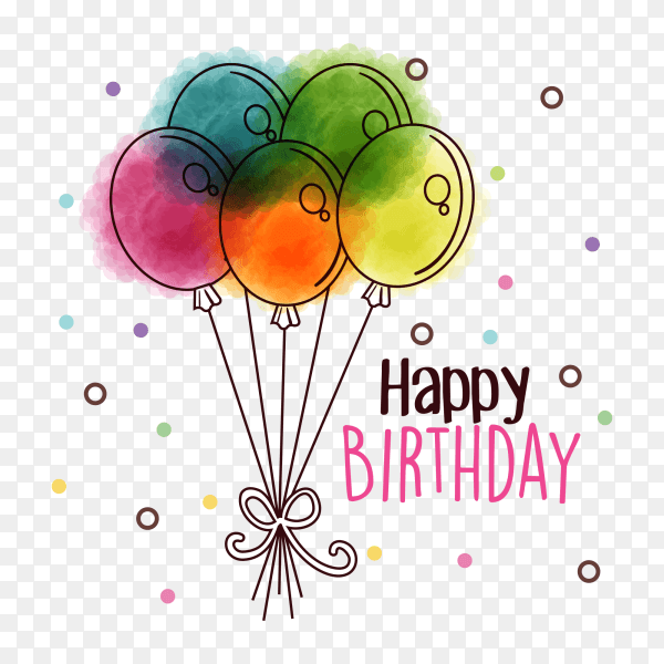 Happy birthday card with balloons party on transparent background PNG