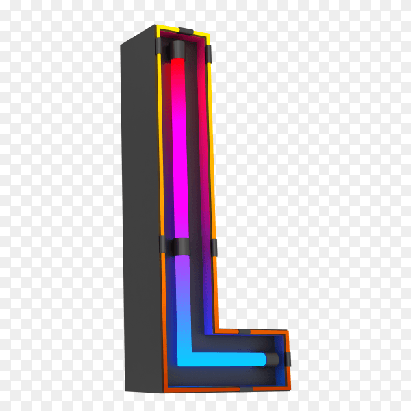 Letter L made of neon light on transparent background PNG