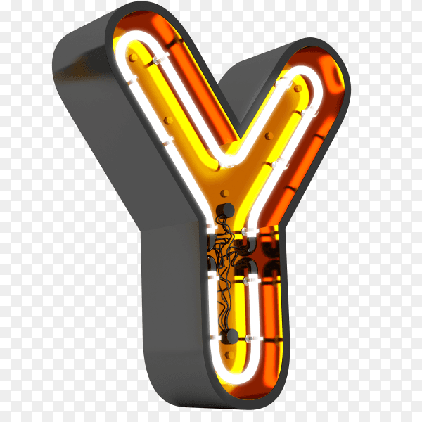 Letter Y made of neon light on transparent background PNG