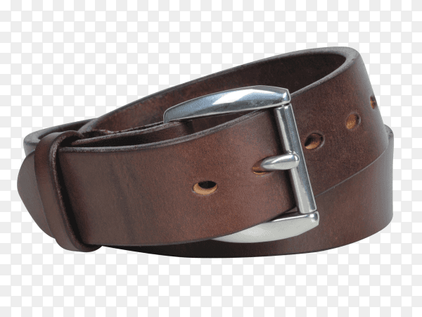 Classic brown leather belt isolated on transparent background PNG