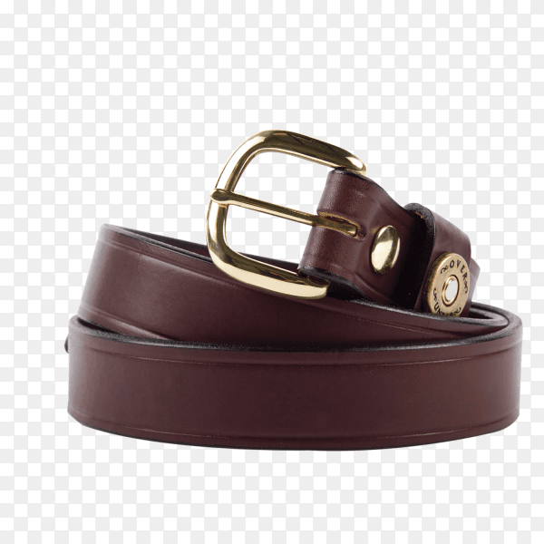 Classic brown leather belt on transparent background PNG