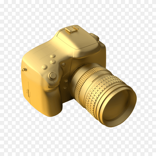 Cool gold professional camera with gold minimal style on transparent background PNG