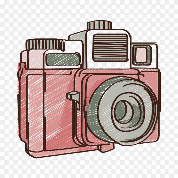 Hand drawn camera isolated on transparent background PNG