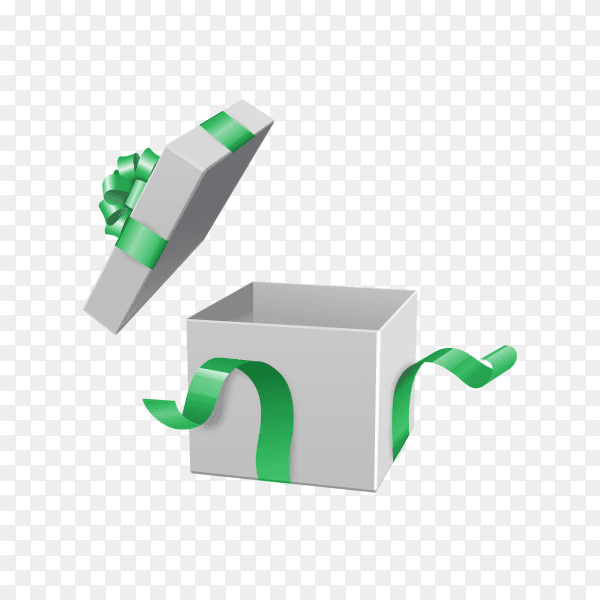 Present box with green ribbon on transparent background PNG