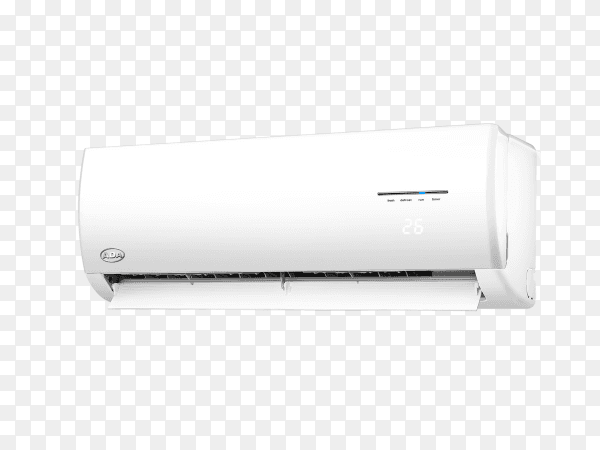 White air conditioner installation . electricity home appliance. cooling product for hot climate in summer isolated on transparent background PNG